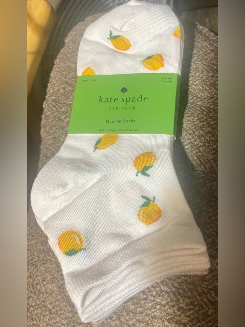 Kate Spade New York 3 Pairs Low Cut Socks Lemon White Gray
